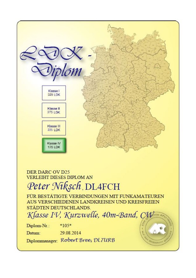 LDK-Diplom Klasse IV 40 CW