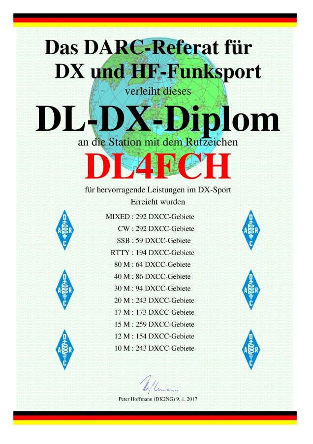 DARC DL-DX-Diplom - Länderstand 2016