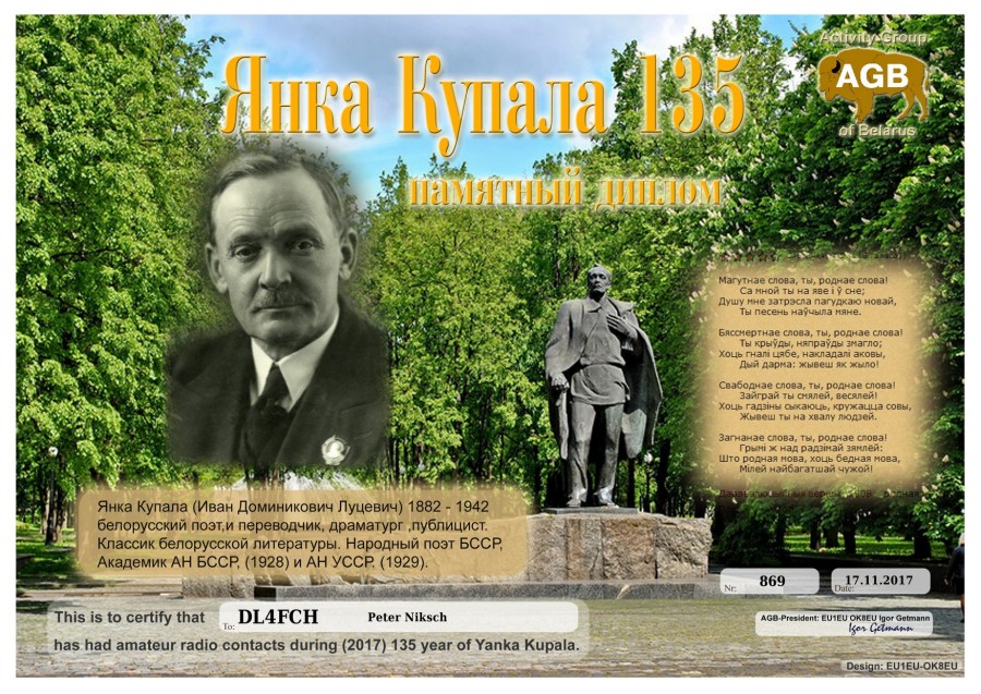 Janka Kupala 135 Years