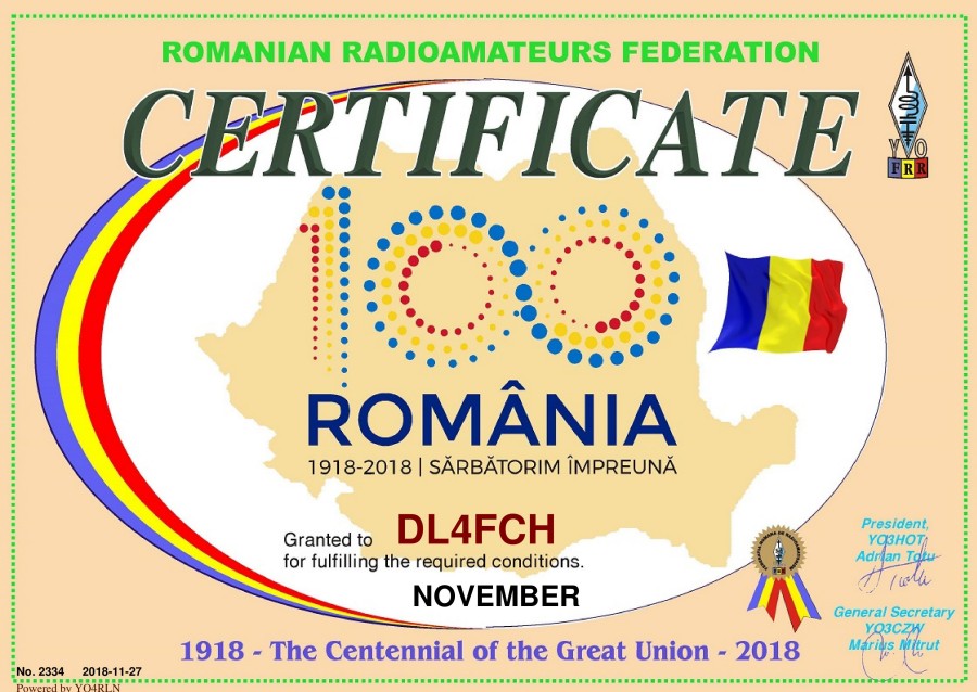 The Centennial of the Great Union (November Award)