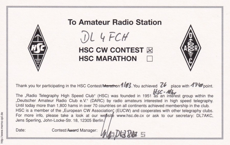 HSC CW Contest 1-2003