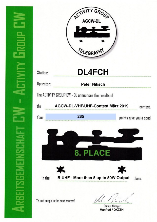 AGCW VHF/UHF Contest Mrz 2019