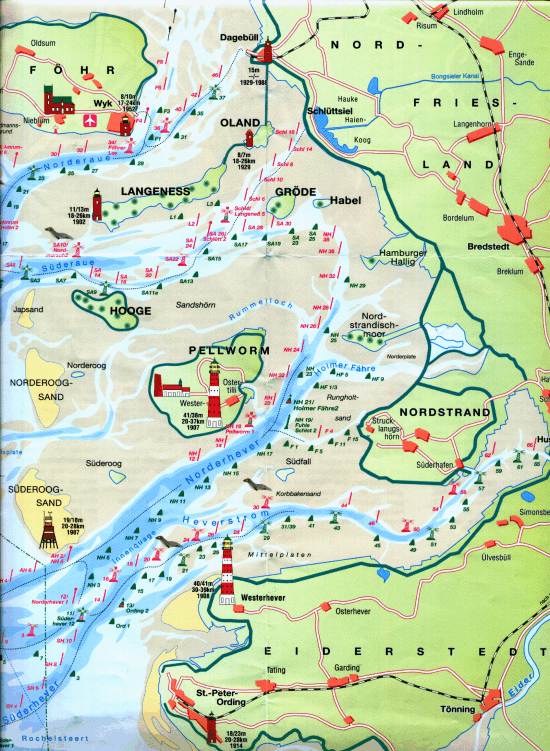 Sea-map from Pellworm and the "Halligen" in the Wattsea